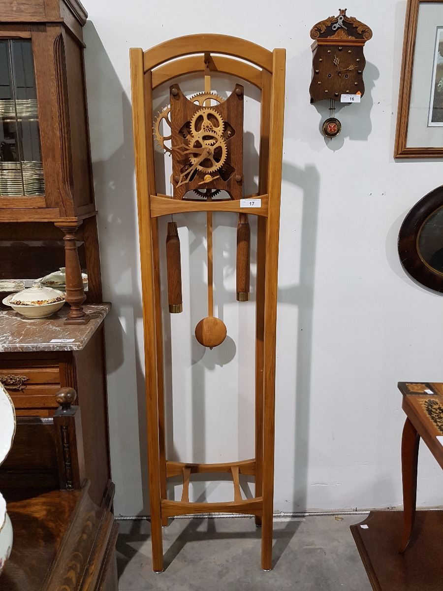 CUSTOM MADE GRANDFATHER CLOCK COMPLETELY MADE OF WOOD inc. GEARS