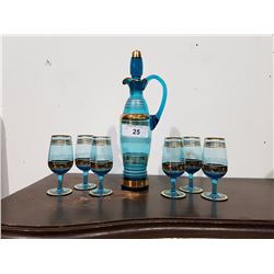 BOHEMIAN CRYSTAL DECANTER SET IN AQUAMARINE