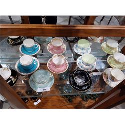 COLLECTION OF 8 AINSLEY TEACUPS & SAUCERS