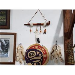 PAIR OF SMALL NATIVE DREAMCATCHERS & PEACE PIPE