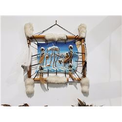 NATIVE DREAMCATCHER W/ HANDPAINTED LEATHER PANEL
