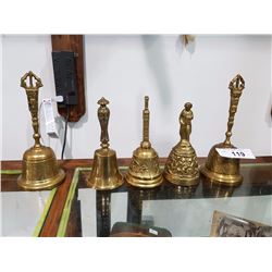 COLLECTION OF 5 BRASS BELLS