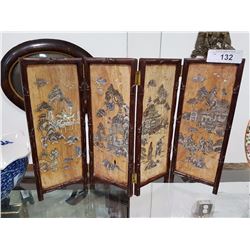 ASIAN MOTHER-OF-PEARL INLAID STONE FOUR PANEL SCREEN