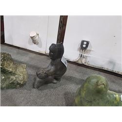 LARGE SIGNED ESKIMO CARVED SOAPSTONE FIGURE