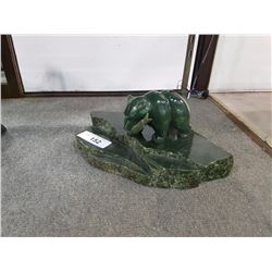 JADE GRIZZLY BEAR W/ FISH ON JADE STAND