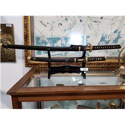 PAIR SAMURAI SWORDS ON STAND