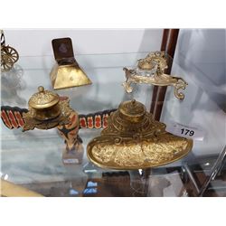 COLLECTION OF 4 BRASS INKWELLS