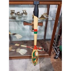 NATIVE CARVED PADDLE HUMMINGBIRD MOTIF BY LAWRENCE ANDREW