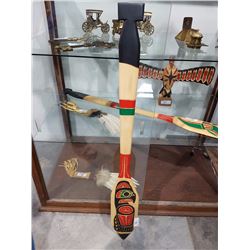 NATIVE CARVED PADDLE THUNDERBIRD MOTIF SIGNED LAWRENCE ANDREW