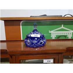 COBALT CUT TO CLEAR CRYSTAL LIDDED CANDY DISH