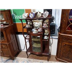 MAHOGANY CURVED GLASS WHAT NOT CABINET C.1900