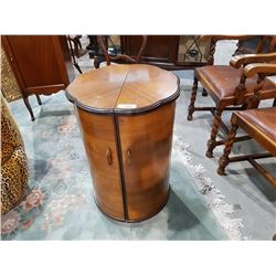 WALNUT 1940'S LIQUOR CABINET W/BAKELITE HANDLES AND KEY