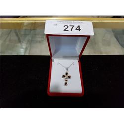 GARNET & DIAMOND CROSS NECKLACE APPRAISED $360