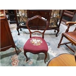 VICTORIAN BALLOON BACK CHAIR W/NEEDLEPOINT SEAT