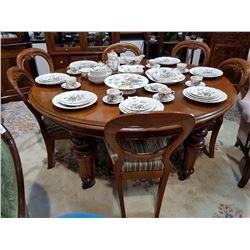 FABULOUS VICTORIAN CRANK TABLE, 6 CHAIRS & 2 LEAVES