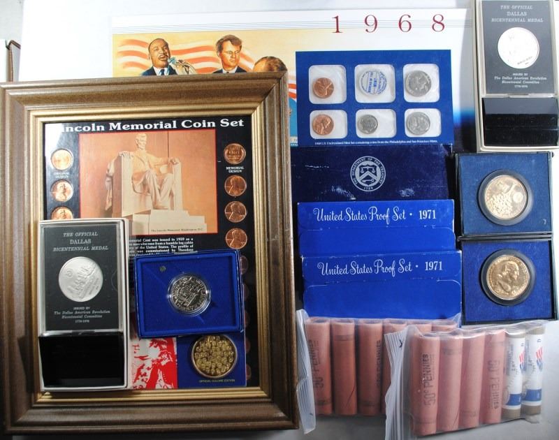 COLLECTORS LOT LINCOLN COIN SET 1959 to 1995 BU, 21971 U.S. PROOF SETS,