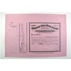 Florence Gold Mine, Ltd., 1897, Specimen Share Certificate.