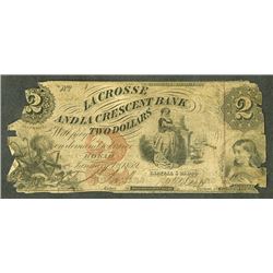 La Crosse and La Crescent Bank, 1859 Issued Obsolete Banknote.