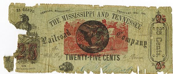 Mississippi and Tennessee Railroad Co., 1862 Scrip Note Rarity.