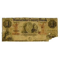 Waukesha County Bank, July 16th, 1855 with $50,000 Capitalization, Issued Obsolete Banknote.