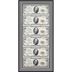 Live Stock National Bank of Sioux City, $10, Ch#5022, Type 2 Uncut Sheet of 6 notes.