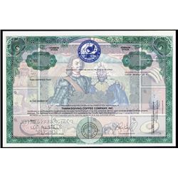 Thanksgiving Coffee Co., 1982 Specimen Stock Certificate.