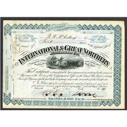 International and Great Northern Railroad Co., 1890 Issued/ Canceled Certificate