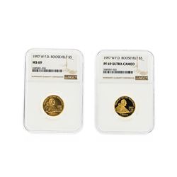 1997-W $5 F.D. Roosevelt Gold Coins NGC Graded MS69 & PF69 Ultra Cameo Set