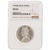 Image 1 : 1900B India Rupee Silver Coin NGC Graded MS63