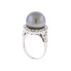 Image 3 : 14KT White Gold 12.00mm Tahitian Cultured Black Pearl and Diamond Ring