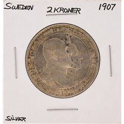 1907 2 Kroner Sweden Silver Coin