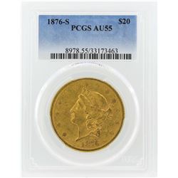 1876-S $20 Liberty Head Double Eagle Gold Coin PCGS AU55