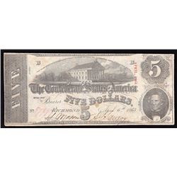 1863 $5 The Confederate States of America Note