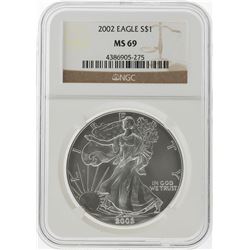 2002 $1 American Silver Eagle Coin NGC Graded MS69