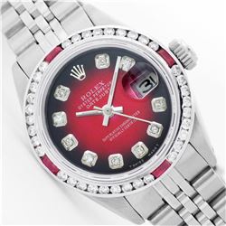 Womens Rolex Stainless Steel Diamond and Ruby Datejust Wristwatch