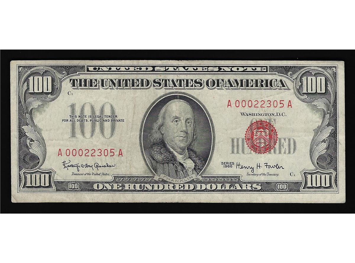 1966 $100 United States Note Red Seal Note