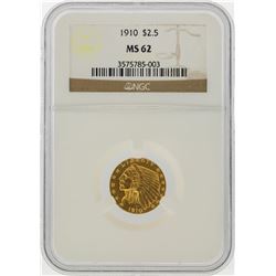 1910 $2 1/2 Indian Head Quarter Eagle Gold Coin NGC MS62