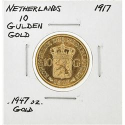 1917 Netherlands 10 Goulden Gold Coin