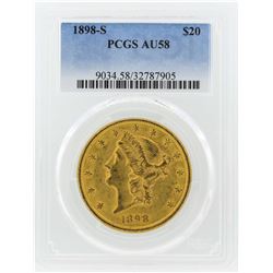 1898-S $20 Liberty Head Double Eagle Gold Coin PCGS AU58