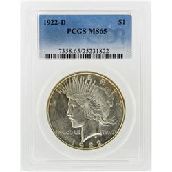 1922-D $1 Peace Silver Dollar Coin PCGS Graded MS65