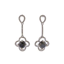 14KT White Gold 4.86ctw Black and White Diamond Dangle Earrings