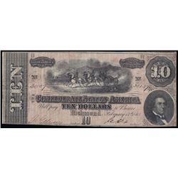 1864 $10 The Confederate States of America Note