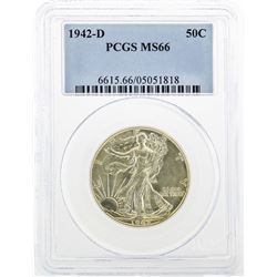 1942-D Walking Liberty Half Dollar Coin PCGS MS66