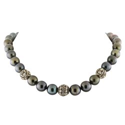 11.5mm-13.5mm Tahitian Cultured Black Pearl and Diamond Necklace