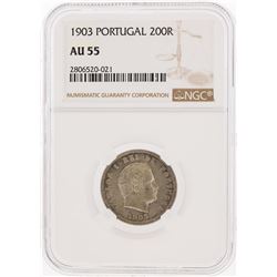 1903 Protugal 200 Reis Coin NGC Graded AU55