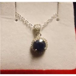 NECKLACE - BLUE SAPPHIRE AND DIAMONDS IN STERLING SILVER SETTING - APPROX. RETAIL $375
