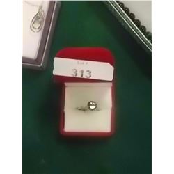 RING - SOLITARE MYSTIC TOPAZ WITH 2 SHOULDER DIAMONDS IN STERLING SILVER SETTING - RETAIL ESTIMATE $