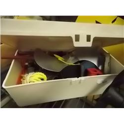 TOOL BOX & CONTENTS - TIN CUT OUTS, ROPE AND MORE
