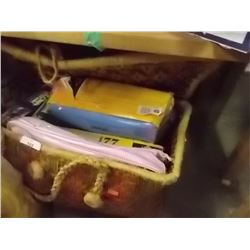 BASKET OF PUZZLES AND SEWING CRAFT & 2 BAGS OF CRAFTS