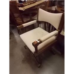 VINTAGE WOODEN UPHOLSTERED ARM CHAIR